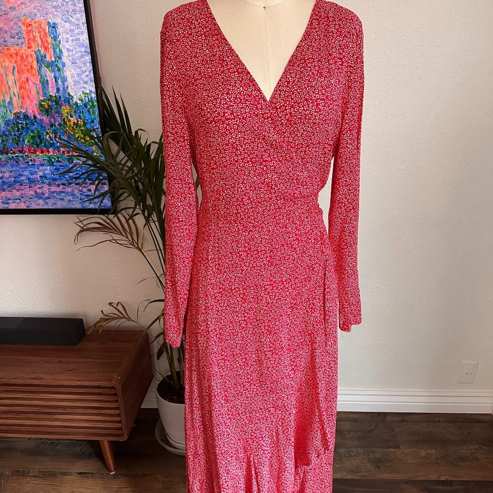 NWT Gaovot Women's Wrap Ruffled Floral Maxi Dress Cottagecore Trad Wife